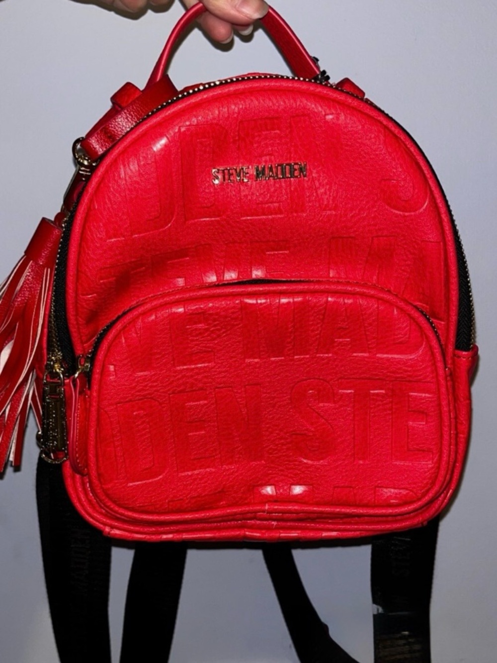 Steve Madden Red Mini Backpack with Embossed Logo